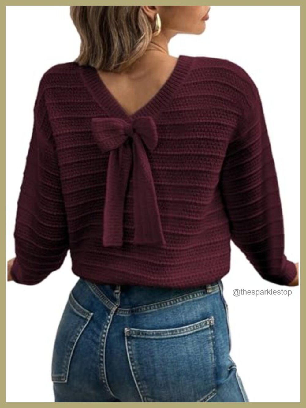 Womens Bow Sweater Back Knot Pullover Knit Long Sleeve Fall Outfit